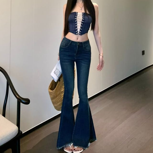 Lace-Up Panel Lace Crop Tube Top