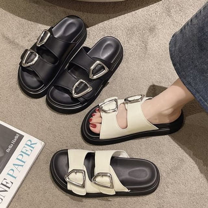 Platform Slide Sandals Buckled