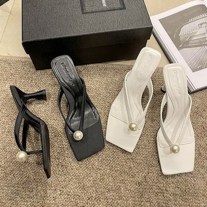 Pearl Kitten Heel Flip-Flops Faux