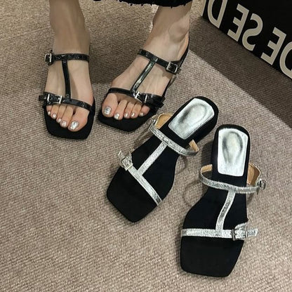 Slide Heel Strappy Chunky Sandals