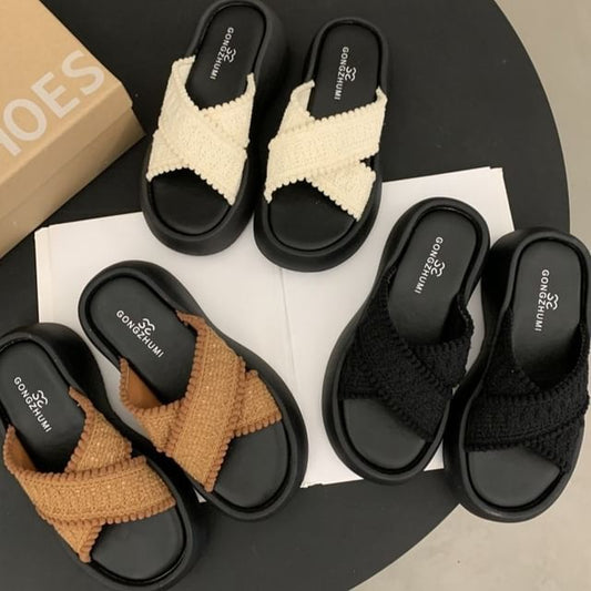 Platform Strap Slide Sandals Cross