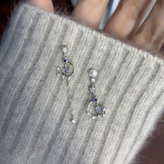 Clip Earring Asymmetrical On Drop Rhinestone Faux Pearl /