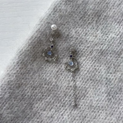 Clip Earring Asymmetrical On Drop Rhinestone Faux Pearl /