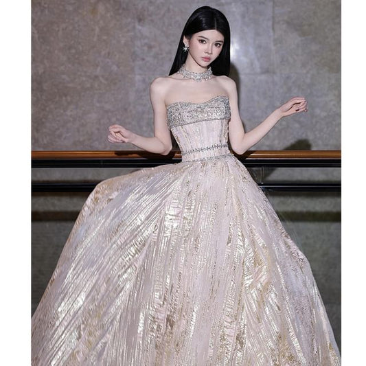 Strapless Embellished Evening A-Line Gown