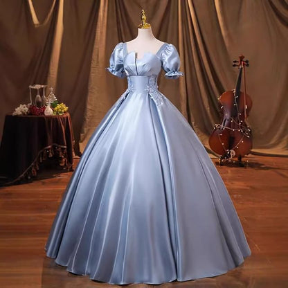 Short-Sleeve Ball Evening Neck Plain Gown Square Embroidered