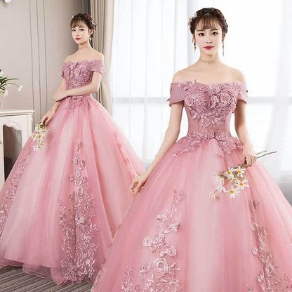 Off-the-Shoulder Floral Embroidered Evening A-Line Gown