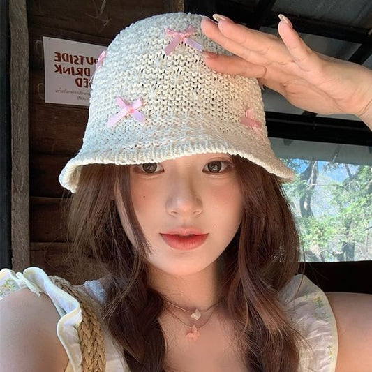 Bow Woven Cloche Hat
