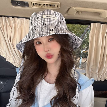 Plaid Bow Print Bucket Hat