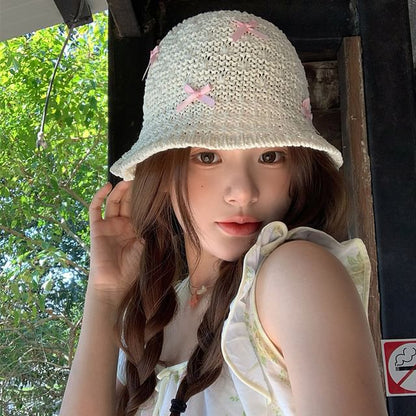 Bow Woven Cloche Hat