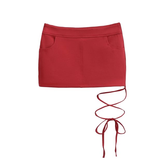 Mid-Rise Smooth Lace-Up Fitted Pencil Skirt