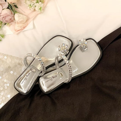 Rhinestone Flower Loop Toe Sandals