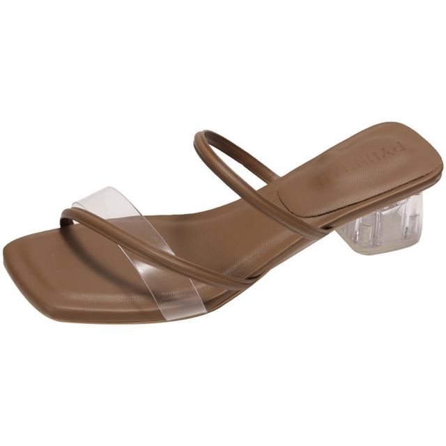 Toe Low Heel Slide Square PVC Sandals
