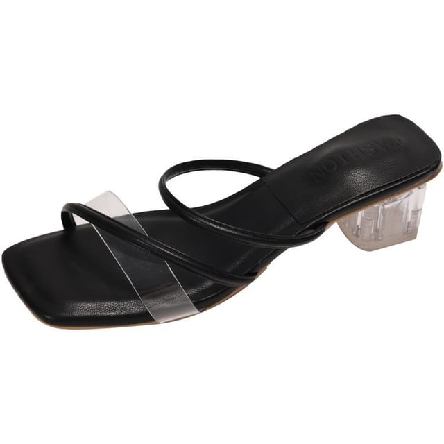 Toe Low Heel Slide Square PVC Sandals