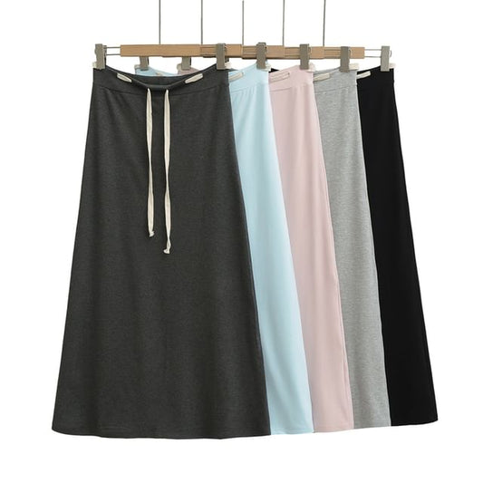 Adjustable Drawcord Waist Smooth Flared Full-Length Skirt