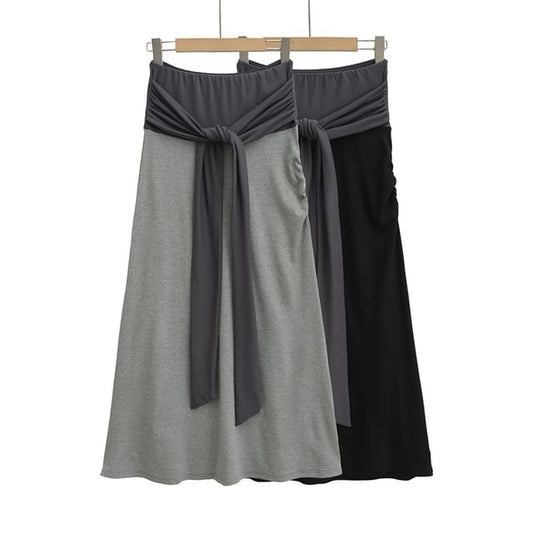 Elevated Waist Knit Layered Flared Long Skirt