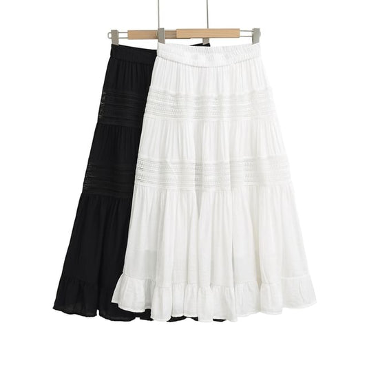 Elevated Waist Smooth Flared Long Skirt