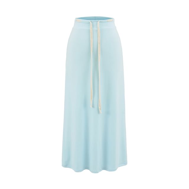 Adjustable Drawcord Waist Smooth Flared Full-Length Skirt