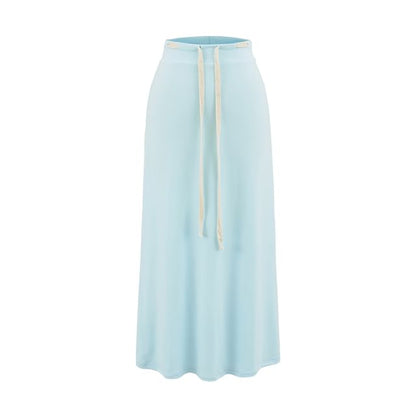 Adjustable Drawcord Waist Smooth Flared Full-Length Skirt