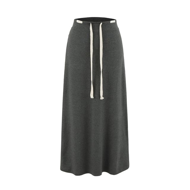 Adjustable Drawcord Waist Smooth Flared Full-Length Skirt