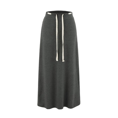 Adjustable Drawcord Waist Smooth Flared Full-Length Skirt