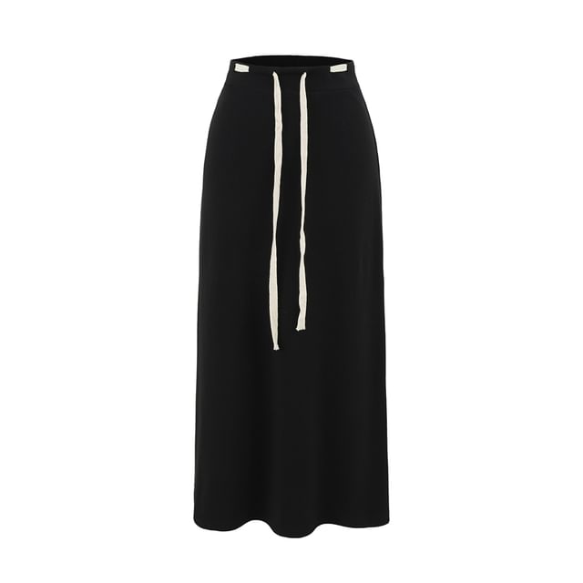 Adjustable Drawcord Waist Smooth Flared Full-Length Skirt