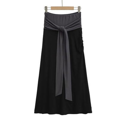 Elevated Waist Knit Layered Flared Long Skirt