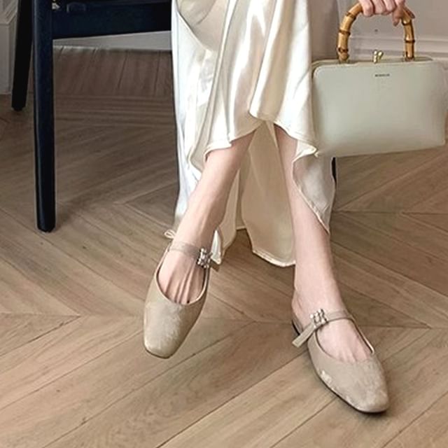 Square Toe Rhinestone Chunky Heel Mules