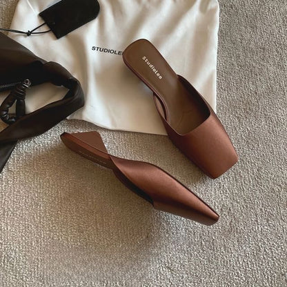 Square Toe Low Heel Mules