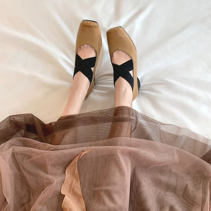 Square Toe Cross Strap Chunky Heel Mary Jane Pumps