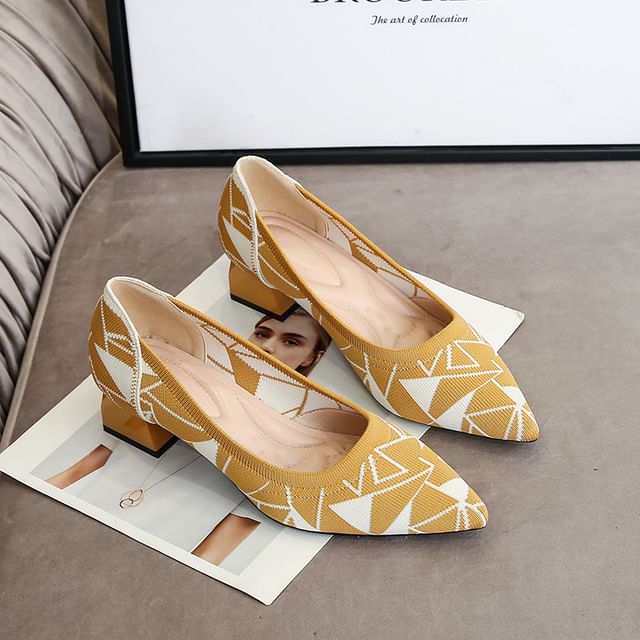 Pointed Striped Chunky Heel Pumps