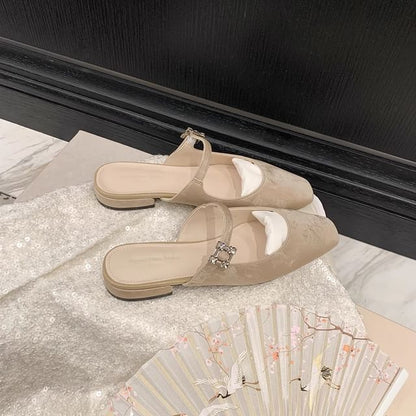 Square Toe Rhinestone Chunky Heel Mules