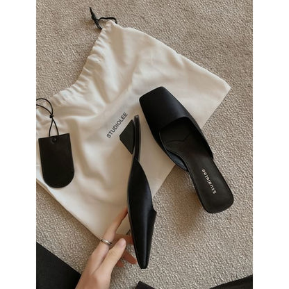 Square Toe Low Heel Mules