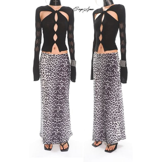 Low-Rise Leopard Print Long Pencil Skirt