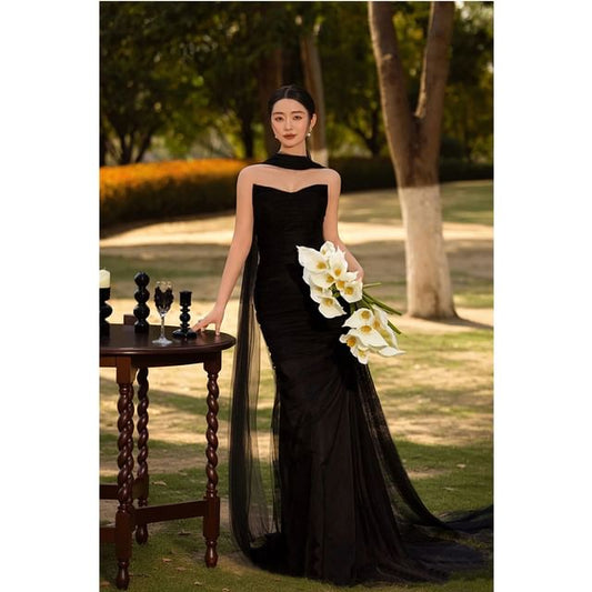 Sheath Tube Gown Plain Evening Mesh