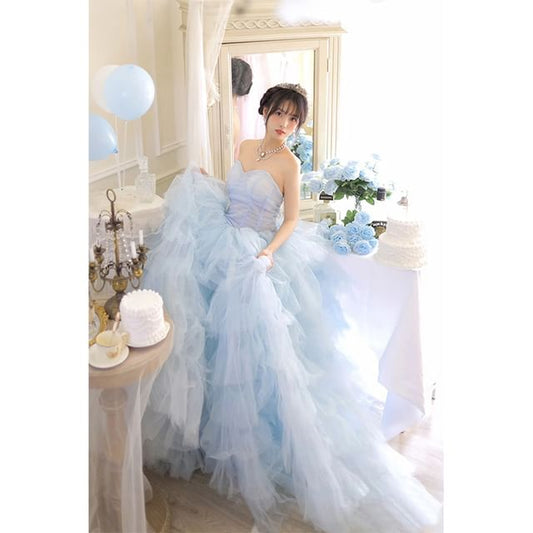 Tube A-Line Tiered Mesh Gown Evening Plain