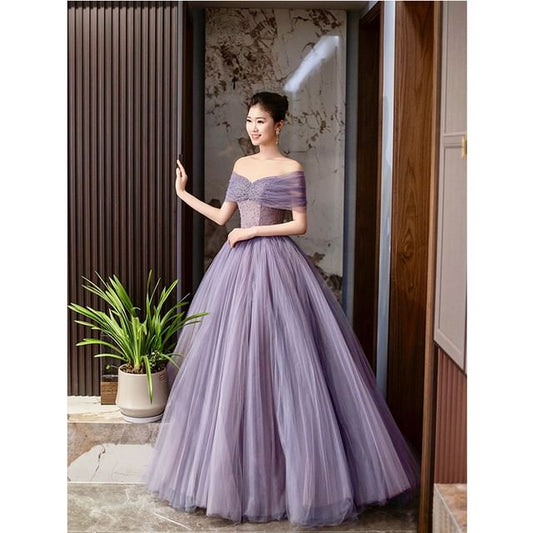 Gown Lace Plain Short Sleeve Evening Mesh A-Line Shoulder Off Panel Ruched