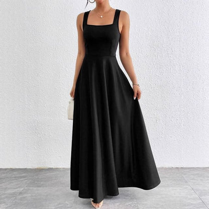 Sleeveless Square Neck Plain Maxi Evening Gown