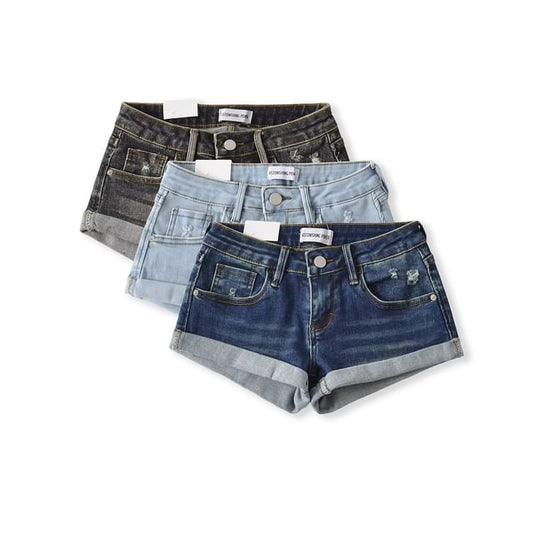 Low Rise Washed Distressed Denim Hot Pants