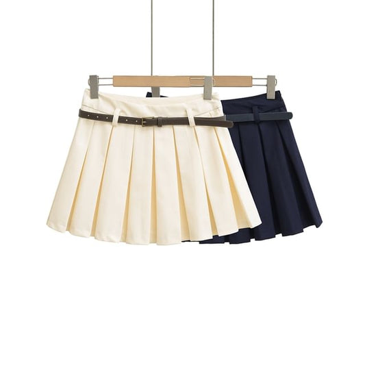 Pleated High Waist Solid Mini A-Line Skirt