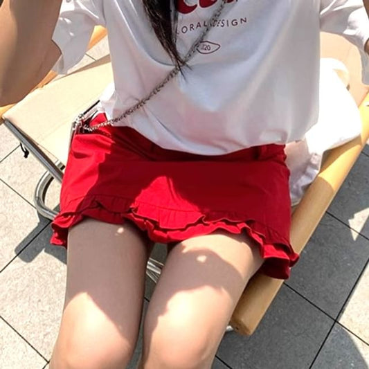 Frill Trim High Waist Solid Mini Skirt
