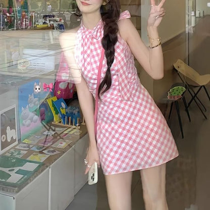 Sleeveless Mini A-Line Dress Plaid