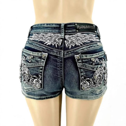 Mid Waist Washed Denim Shorts