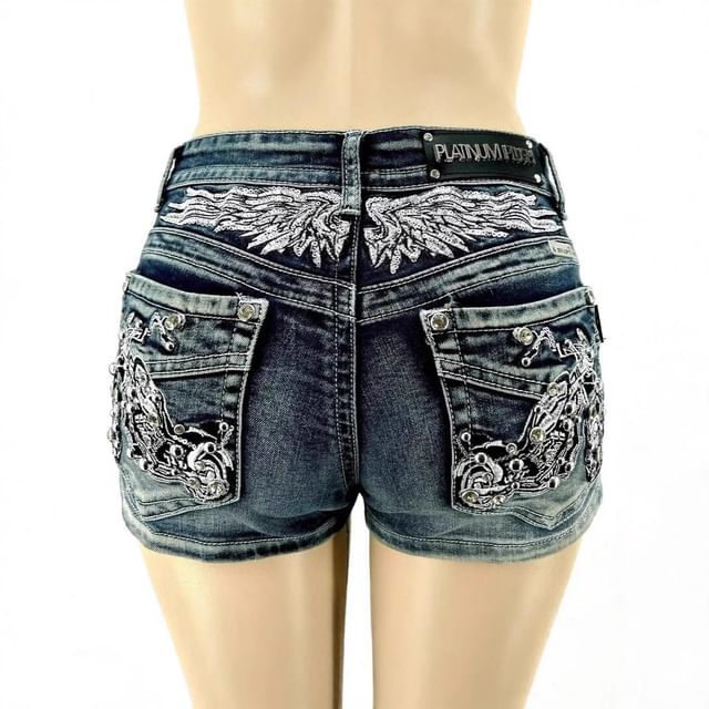 Mid Waist Washed Denim Shorts
