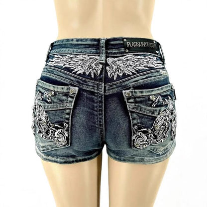 Mid Waist Washed Denim Shorts