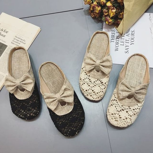 Toe Mules Round Cutout Bow