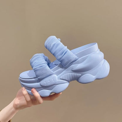 Ruched Plain Slide Strap Platform Sandals