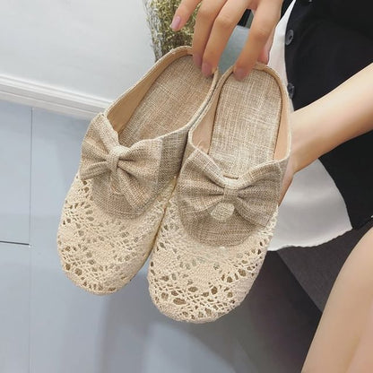 Toe Mules Round Cutout Bow