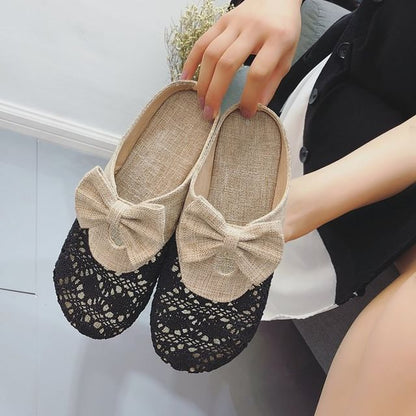 Toe Mules Round Cutout Bow