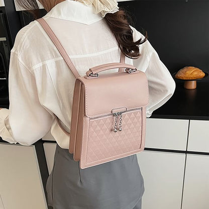 Leather Plain Backpack Faux Flap