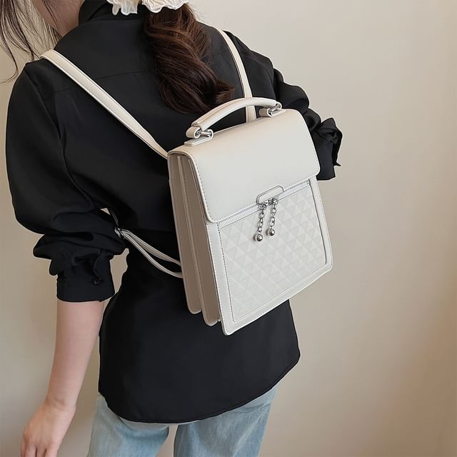 Leather Plain Backpack Faux Flap